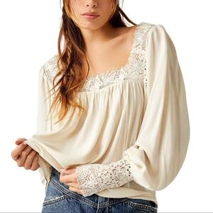 Free People Cream Lace Blouse
